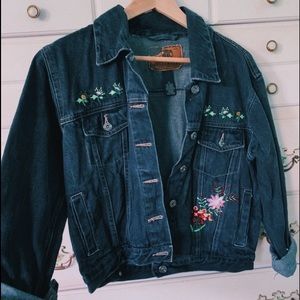 Black Floral Denim Jacket